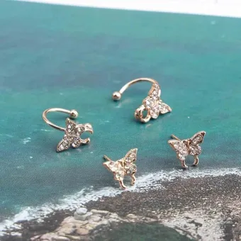 Tiny Crystal Butterfly Cuff Stud Earrings (2 Pair)